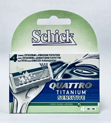 SCHICK  Quattro Titanium Sensitive  Cменные кассеты для бритья 4 лезвия+лезвие-триммер  4шт