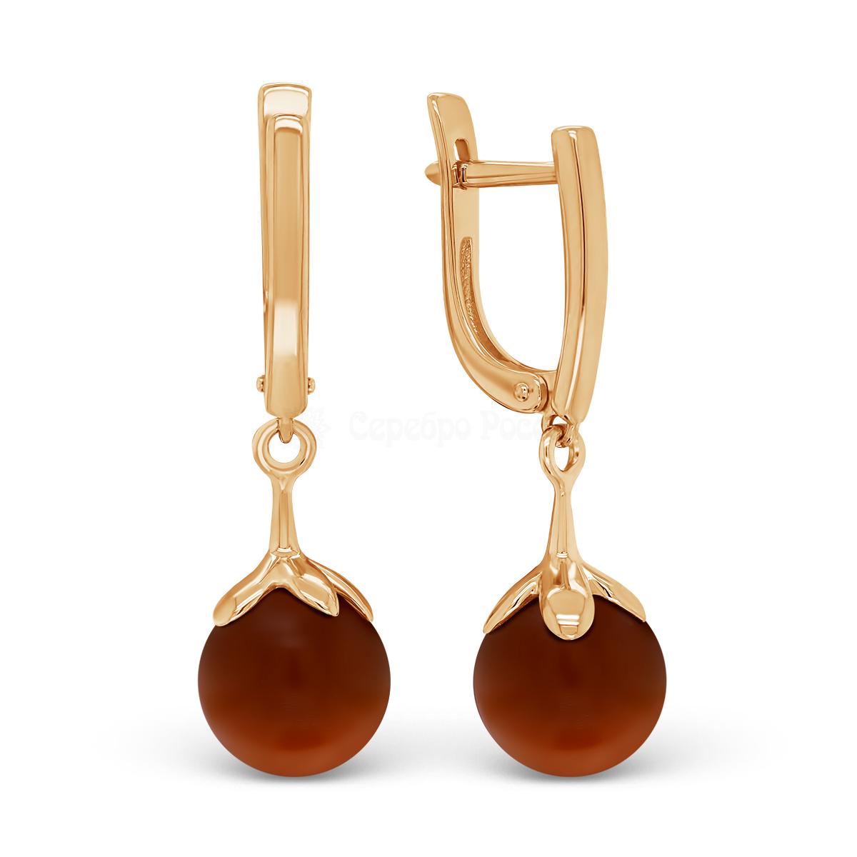Серьги из золочёного серебра с нат.сердоликом 925 пробы с-2287зк666