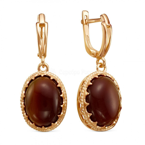 Серьги из золочёного серебра с рек. сердоликом 925 пробы С1297з666