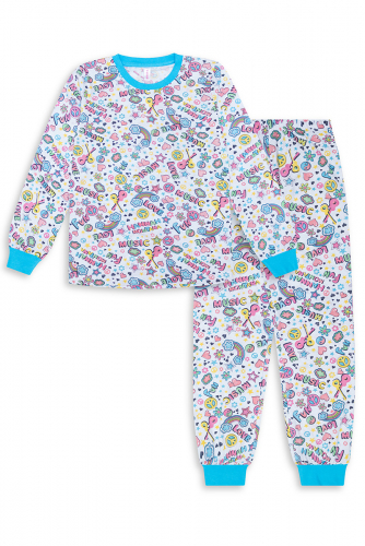 Пижама для девочки(фуфайка с длинным рукавом, брюки) (Кулирка,  100 % хлопок)