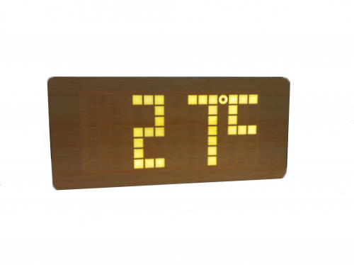 Часы электронные настольные VST-871/6 (желтый корпус, белые символы) деревянные, дата+термометр