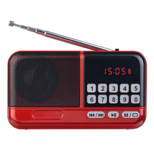 Радиоприемник Perfeo Aspen,УКВ+ FM MP3 USB цифровые кнопки 18650 красный