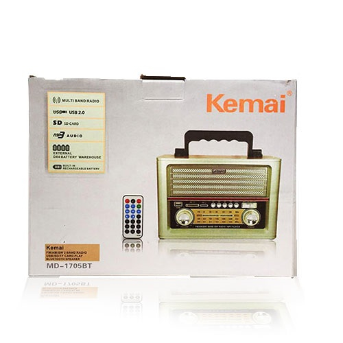 Радиоприемник KEMAI (ретро) MD-1705BT (Bluetooth/USB/SD/пульт/аккум.) серебристый