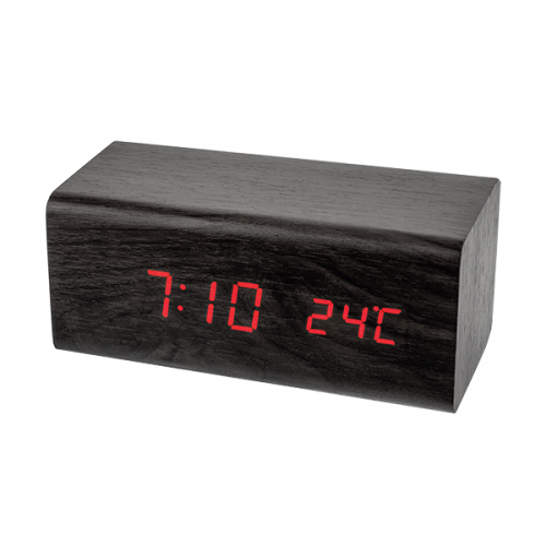 Perfeo часы-будильник WOOD черный корпус / красная подсветка (PF-S736T)