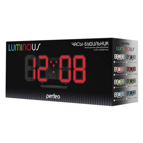 Perfeo часы-будильник LUMINOUS, черный корпус / белая подсветка (PF-663)