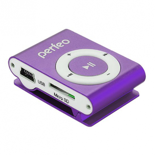 MP3 плеер Perfeo Music Clip Titanium, VI-M001 Purple (слот Micro SD, наушники, кабель для зарядки)