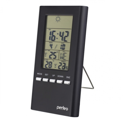 Метеостанция-часы Perfeo Meteo (PF-S3331F) черная (время, темп., датчик ул. темп., влажность)