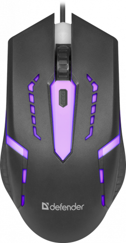 Мышь Defender MB-601 Hit (черная) проводная, семь цветов подсветки, 800-1200dpi