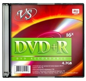 Диск VS DVD+R 4.7GB 16X (5) (200), slim