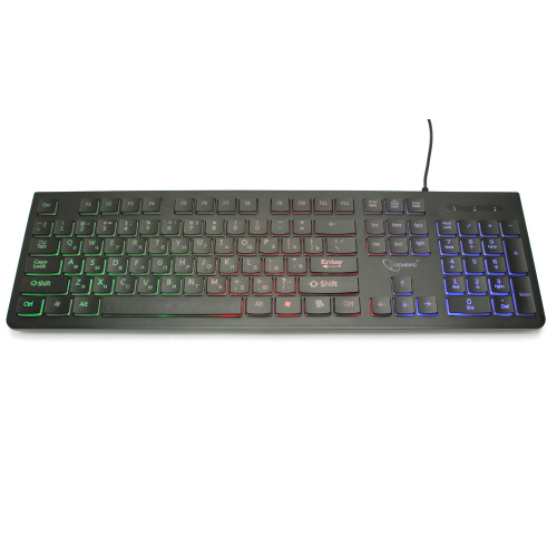 Клавиатура Gembird KB-250L, USB, черный, 104 клавиши (шоколадный тип), подсветка Rainbow, кабель1.5м