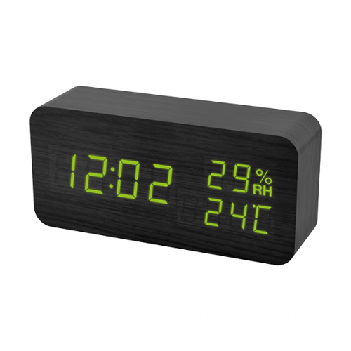Perfeo часы-будильник WOOD черный корпус / зеленая подсветка (PF-S736T)