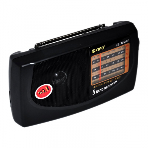 Радиоприемник Kipo KB-308 black питание 220в, 2 х R20, AM/FM/TV/SW1-2