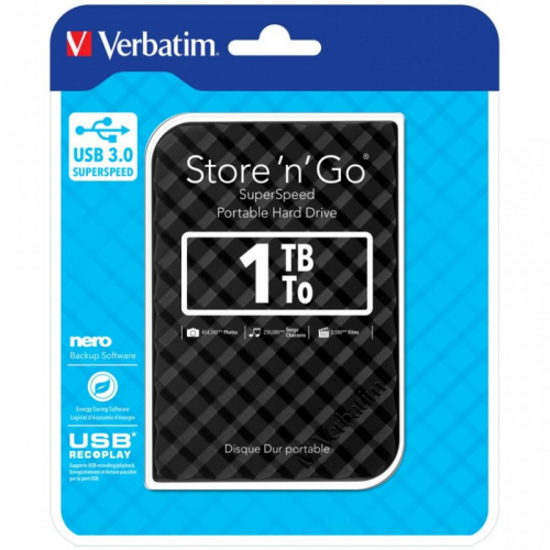 Внешний накопитель Verbatim 2.5 HDD 1TB USB 3.0 StorenGo Black