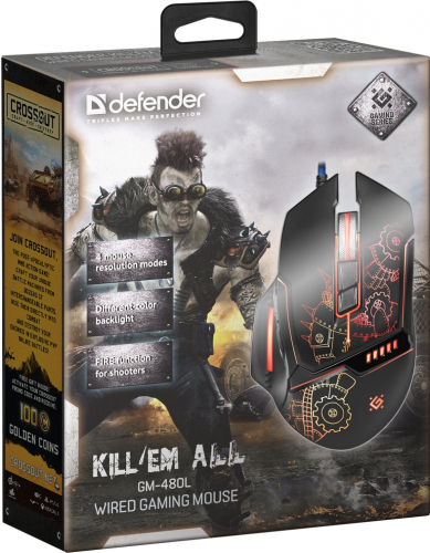 Мышь Defender GM-480L Killem All игровая (черная) проводная 7кн+кл 1200-3200dpi