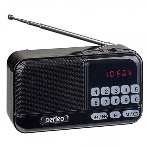 Радиоприемник Perfeo Aspen,УКВ+ FM MP3 USB цифровые кнопки 18650 черный