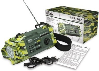 Радиоприемник Ritmix RPR-707 хаки (Bluetooth, 4*R20, 220V, встр. акк.,USB, SD, фонарь,микрофон, AUX)