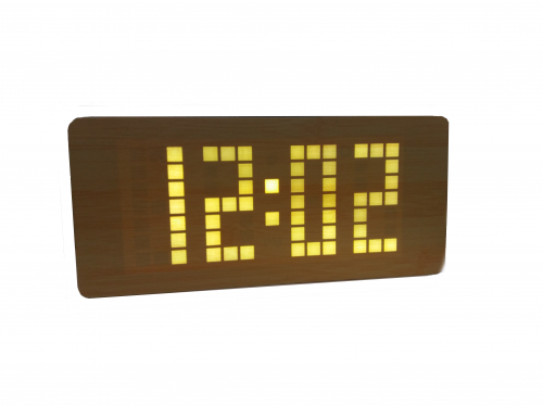 Часы электронные настольные VST-871/6 (желтый корпус, белые символы) деревянные, дата+термометр