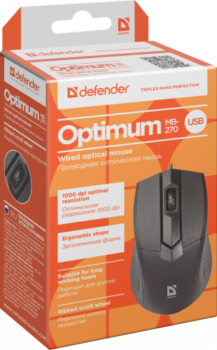 Мышь Defender Optimum MB-270 USB B(Черный) проводная 2кн+кл 1000dpi коробочка