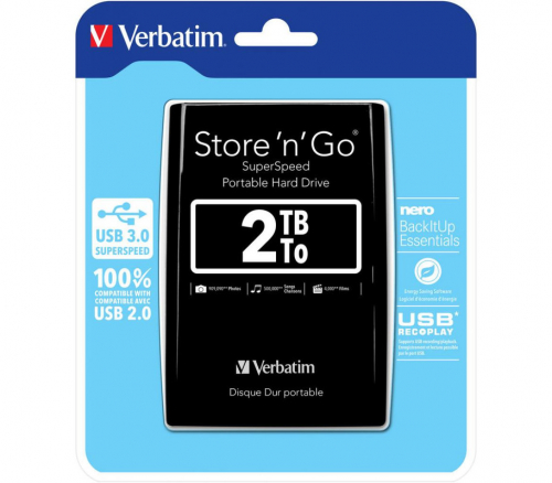 Внешний накопитель Verbatim 2.5 HDD 2TB USB 3.0 StorenGo Black
