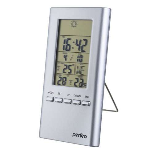 Метеостанция-часы Perfeo Meteo (PF-S3331F) серебристая (время, темп., датчик ул. темп., влажность)