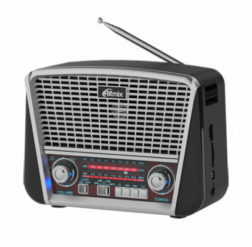 Радиоприемник Ritmix RPR-065 серый (2*R20, 220V, встр. акк.,USB, SD, фонарь, AUX)