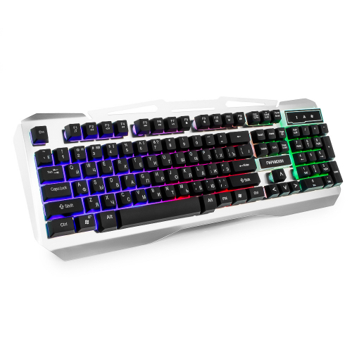Клавиатура Гарнизон GK-500G, игровая, металл, подсветка, USB, черный/серый, антифантомные клавиши