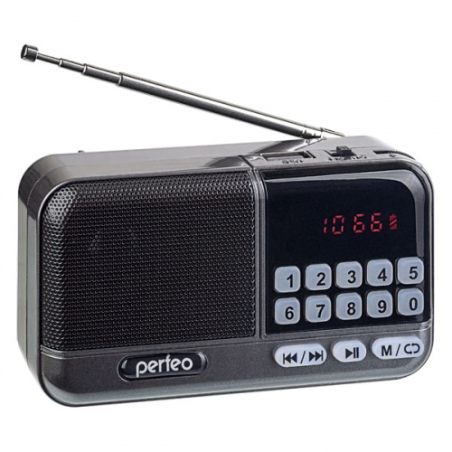 Радиоприемник Perfeo Aspen,УКВ+ FM MP3 USB цифровые кнопки 18650 серый