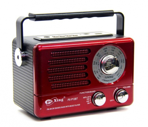 Радиоприемник PuXing (ретро) PX-P11BT (Bluetooth/USB/SD/AUX/аккум.) красный