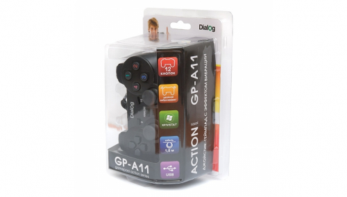Геймпад Dialog Action GP-A11, 12 кнопок, вибрация, USB, черный