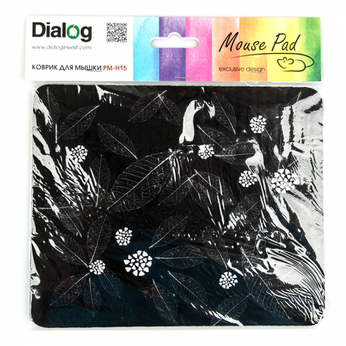 Коврик для мыши Dialog PM-H15 black, leafs, с рисунком листев, 220*180 мм