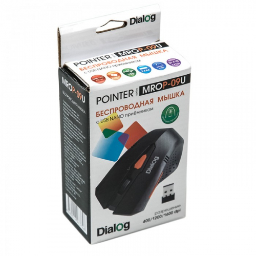 Мышь Dialog MROP-09U Pointer RF, беспроводная, 3 кнопок + ролик прокрутки, USB, черная