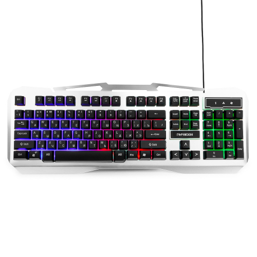 Клавиатура Гарнизон GK-500G, игровая, металл, подсветка, USB, черный/серый, антифантомные клавиши