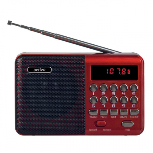 Радиоприемник Perfeo PALM i90red FM MP3 USB microSD, 18650) красный (PF_A4871)
