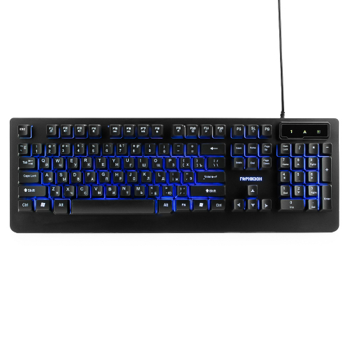 Клавиатура Гарнизон GK-310G, металл, синяя подсветка, USB, черный, антифантомные клавиши, 12 дополн
