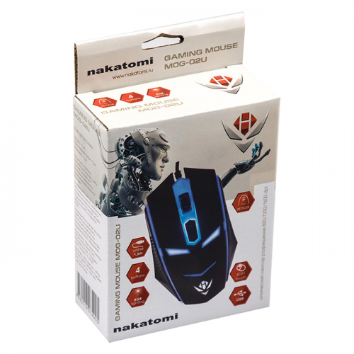 Мышь Nakatomi MOG-02U Nakatomi Gaming mouse - игровая, 4 кнопки + ролик, 7-ми цветная подсветка, USB