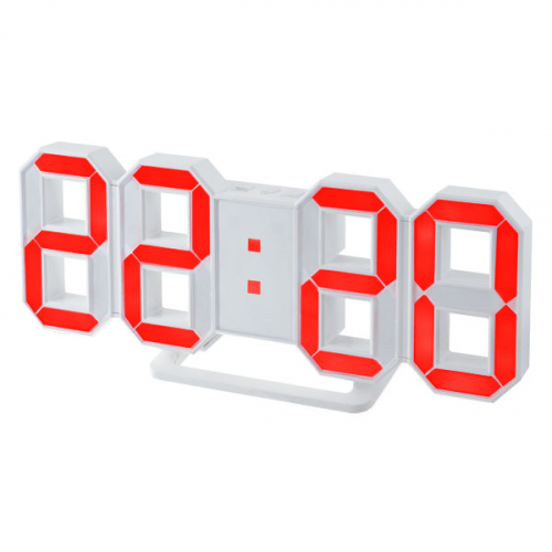 Perfeo часы-будильник LUMINOUS, белый корпус / красная подсветка (PF-663)