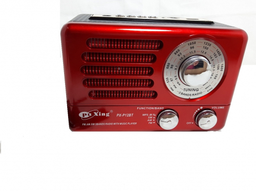 Радиоприемник PuXing (ретро) PX-P12BT (Bluetooth/USB/SD/AUX/аккум.) красный