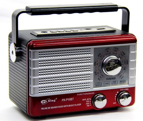 Радиоприемник PuXing (ретро) PX-P10BT (Bluetooth/USB/SD/AUX/аккум.) красный