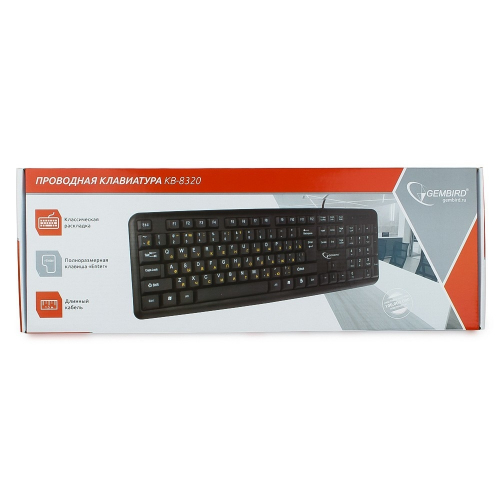 Клавиатура Gembird KB-8320U-RU Lat-BL, черный, USB,104 клавиши, кнопка переключения RU/LAT