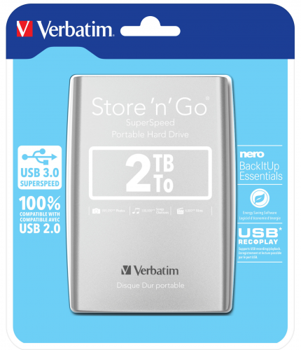 Внешний накопитель Verbatim 2.5 HDD 2TB USB 3.0 StorenGo Silver