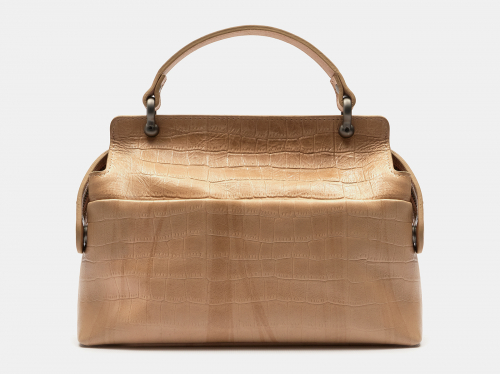 Бежевая кожаная женская сумка из натуральной кожи «W0042 Beige Croco»