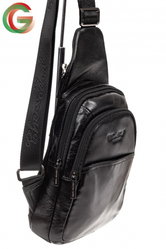Мужская сумка слинг из натуральной кожи, цвет черный