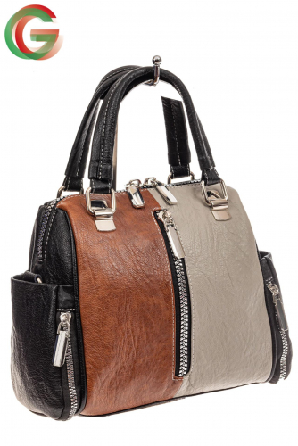 Женская сумка трапеция из искусственной кожи, цвет коричневый + серый