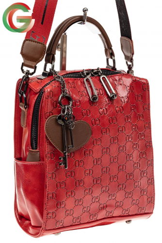 Сумка женская рюкзак из искусственной кожи с тиснением, цвет красный