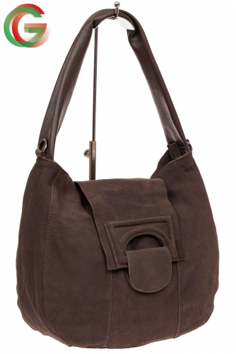 Замшевая сумка с гортом, цвет коричневый