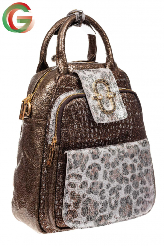 Блестящий женский рюкзак из кожи с эффектом патины, цвет бронза