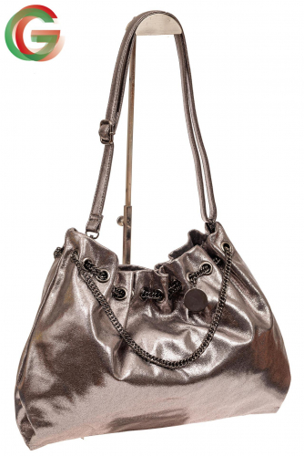 Мягкая женская сумка из искусственной кожи, цвет серебро
