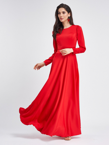 Красное  сатиновое платье в пол