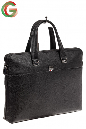 Мужской кожаный портфель с отделением под ноутбук, цвет черный