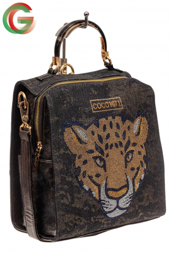 Женский рюкзак с изображением леопарда из страз